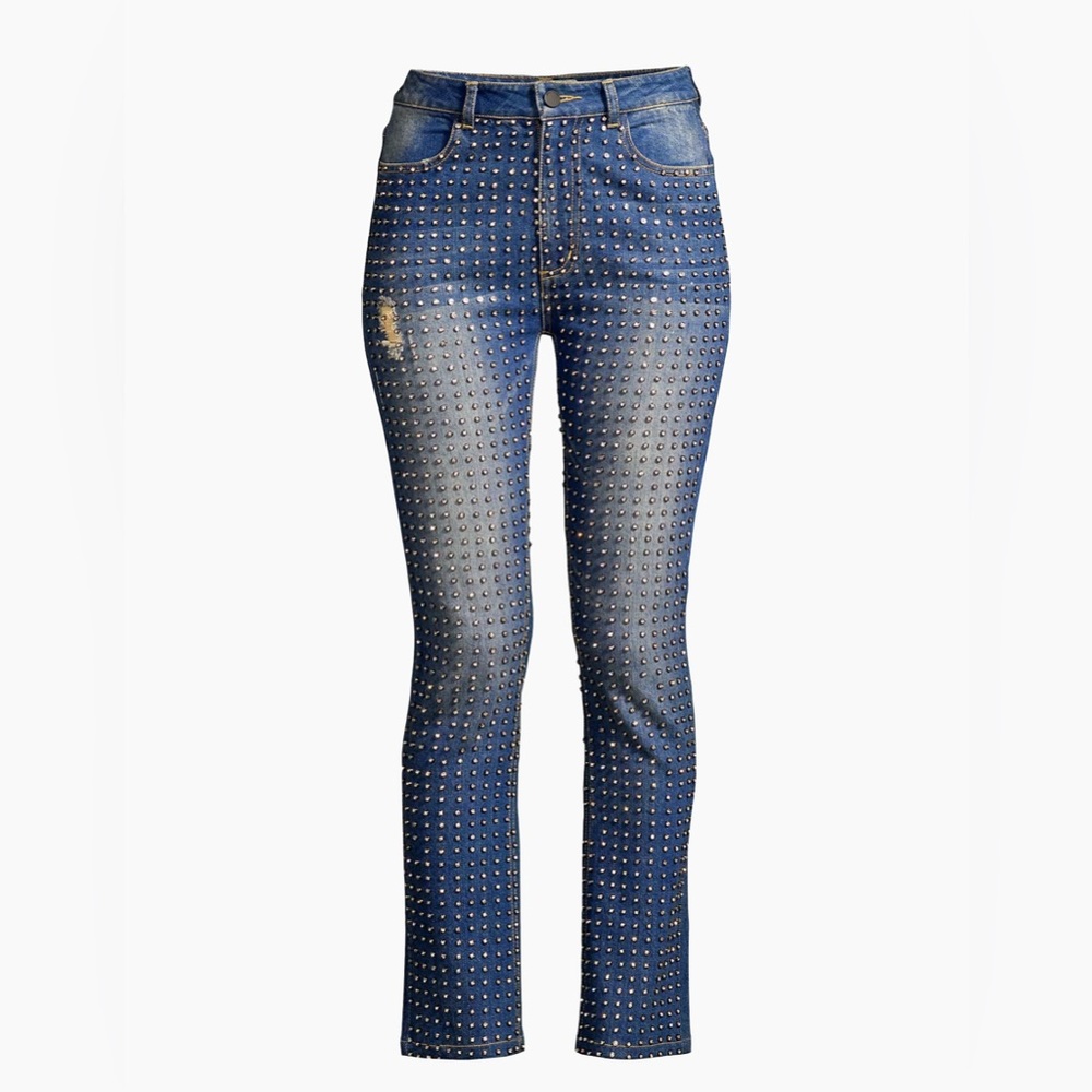 ALICE + OLIVIA JEANS
Amazing High-Rise Studded Slim Girlfriend Jeans